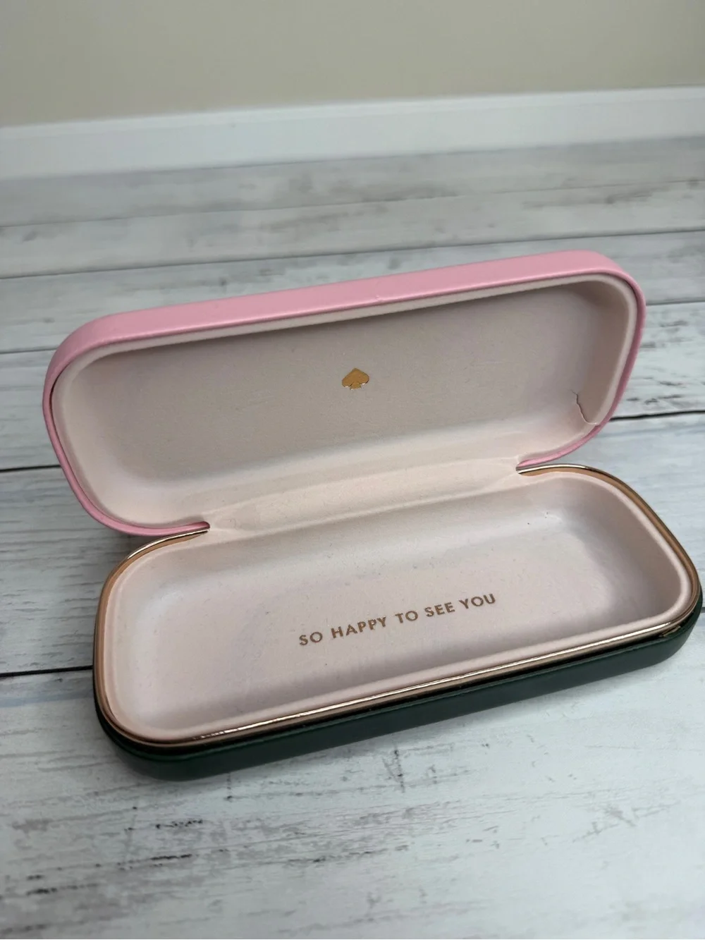 kate spade pink eyeglass case with gold logo